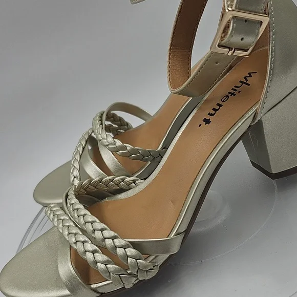 G White Mountain Gold Strappy Heeled Sandal Edge sz 5.5 hot nightlife block heel - Picture 5 of 11